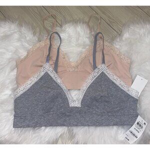 2 Jenni On Repeat Wide Lace Trim Cotton Bralettes Bras Womens XL XLarge New
